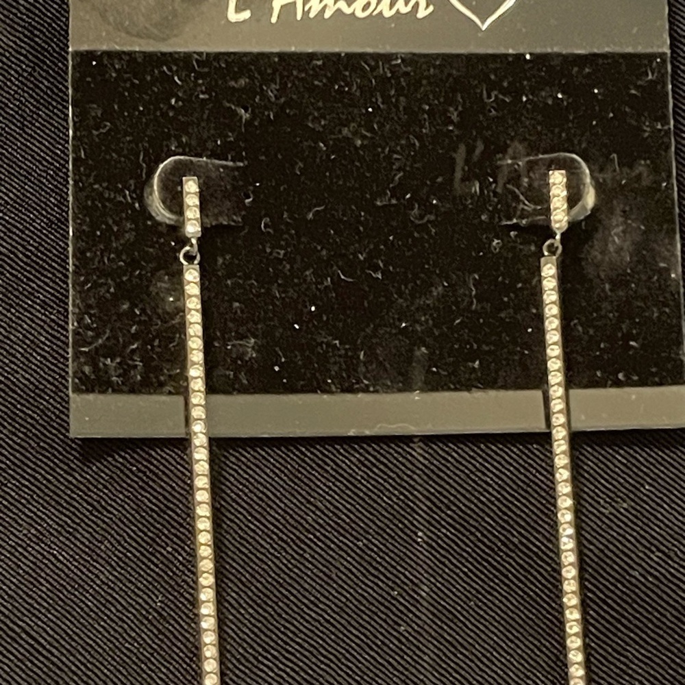 L'Amour Sparkling Silver Linear Earrings